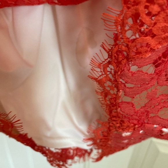 Tadashi Shoji orange red illusion lace midi dress size 2 - Picture 8 of 9